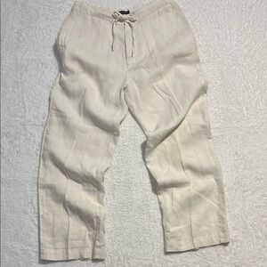 BRANDINI Linen Wide Leg Cream Pants Front‎ Zip Closure with Tie Medium